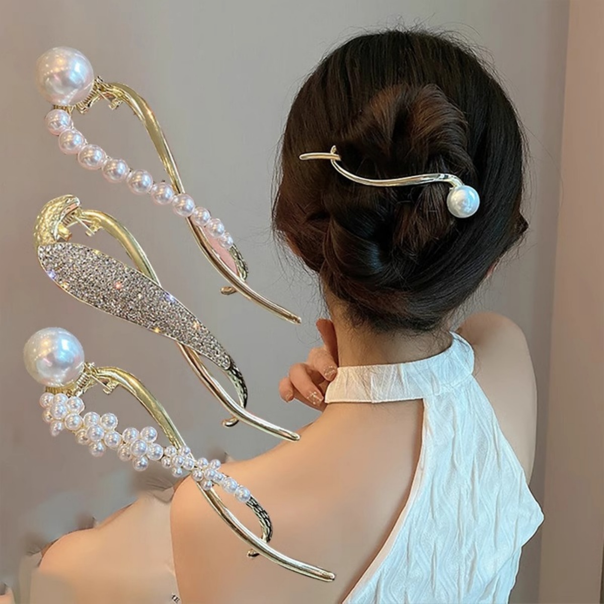 Korean Lifestyle & Kids Boutique - 우아한 글리터 진주 헤어 클립 여성용